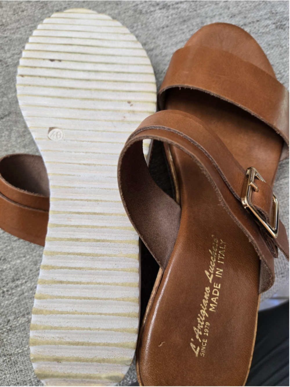 L'Artigiano Lucchese Brown Leather Wedge Slide Sandals Size 9.5 - Picture 5 of 6